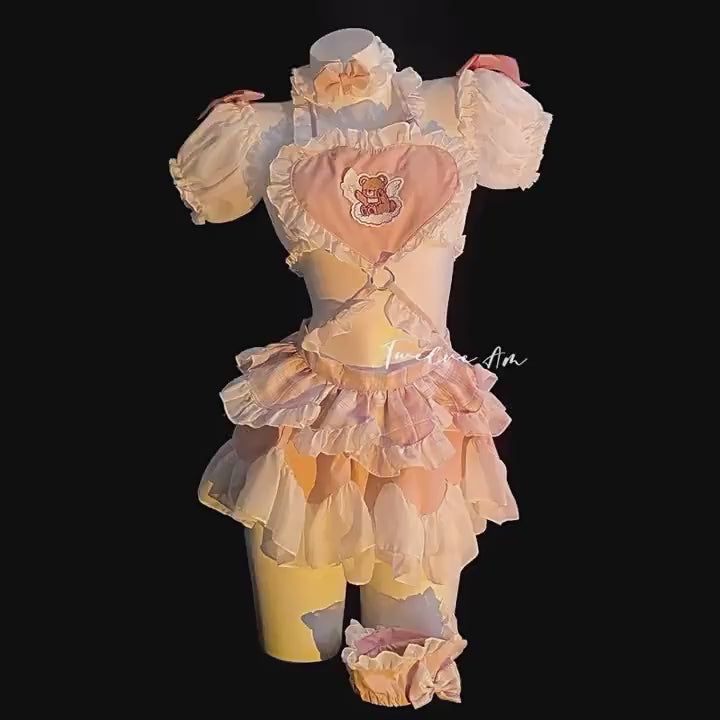 زي الخادمة الوردي فستان الأميرة اللطيف لوليتا خادمة لوليتا زي تنكري نسائي