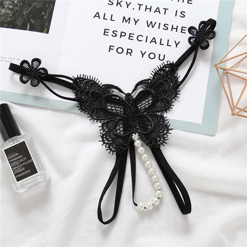 ملابس داخلية نسائية مثيرة مجوفة مع تدليك باللؤلؤ وفتحة رقبة مفتوحة وإغراء من الدانتيل